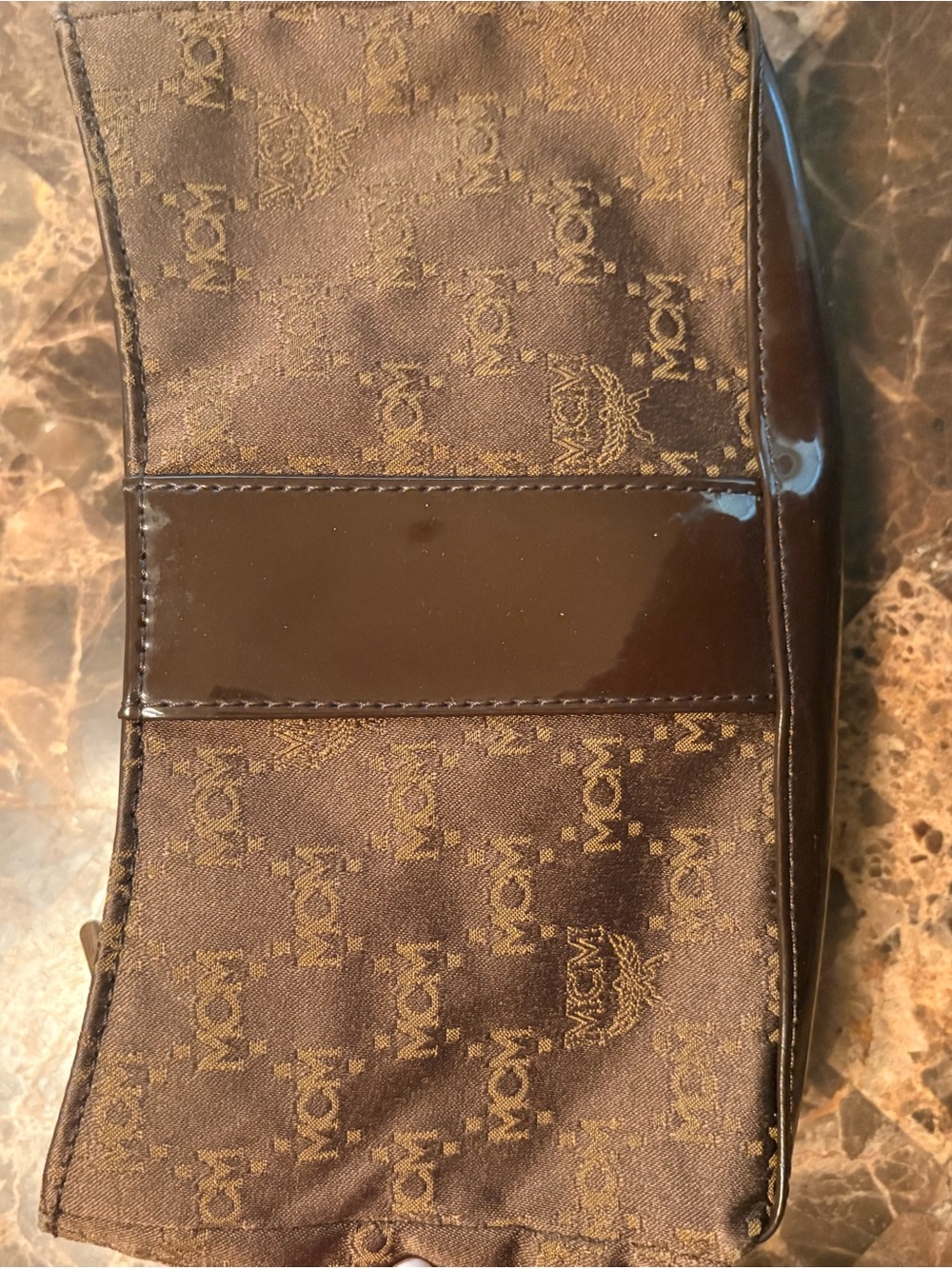 MCM Brown Logo Jacquard cosmetic pouch